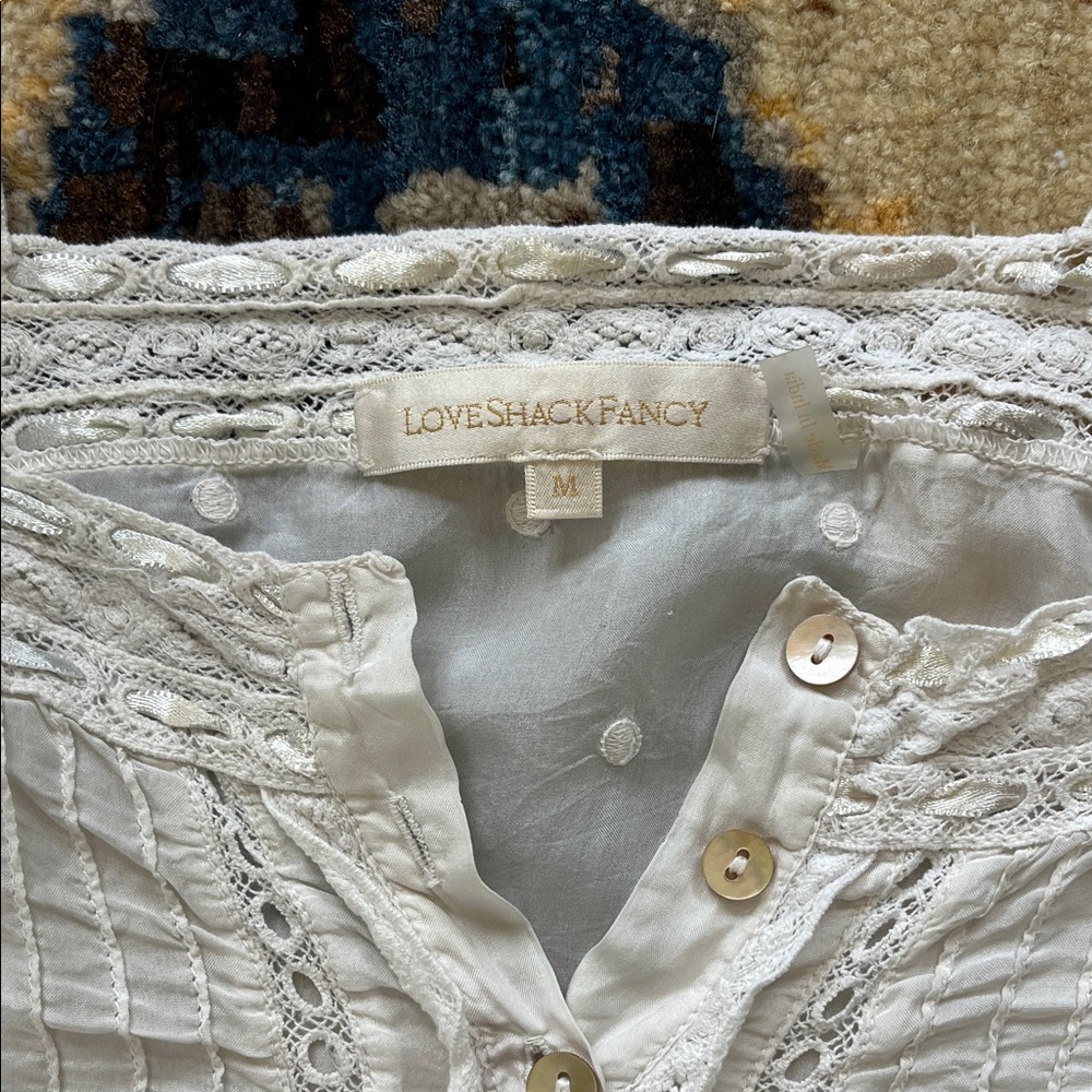 LoveShackFancy Ivory Lace-Trim Button Front Top - Picture 2 of 6